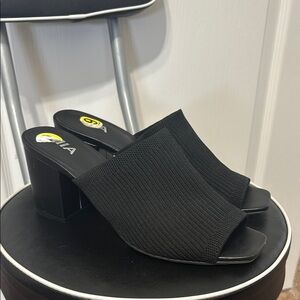 MIA Black Women's Mesh Block Heel Sandals